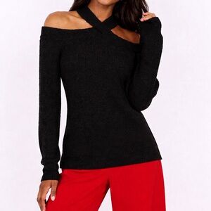 JODIFL Black Off-the-Shoulder Cutout Sweater